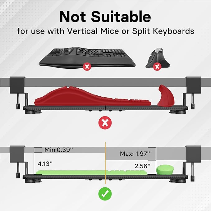 BONTEC KMT01-PJ Under Desk Keyboard Tray, Pull-Out Keyboard & Mouse Platform with C-Clamp, 20 x 11.8 in Space-Saving Ergonomic Slide-Out Drawer, Black Carbon Fiber-DeskLoop Office