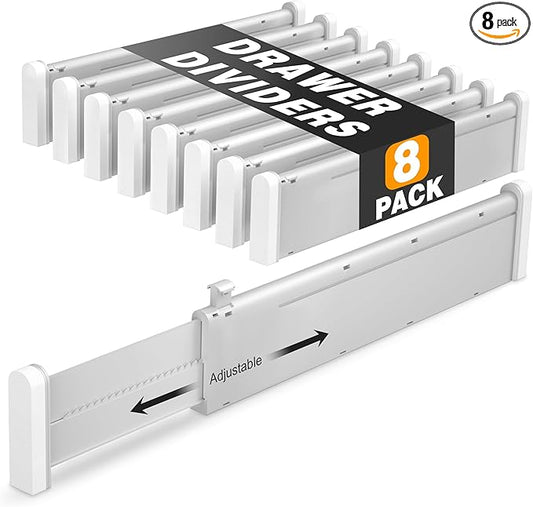 HiYZ Expandable Drawer Dividers - 12.6-22.8'' Adjustable Drawers Organizers for Kitchen Utensils, Drawer Separators in Bedroom, Dresser, Office, Bathroom, Fridge, 8 Pack Long Dividers-Gray-DeskLoop Office