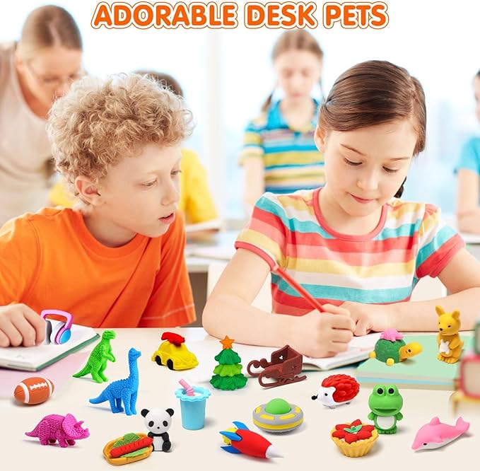 100 Pack Animal Erasers Desk Pet for Kids 3D Puzzle Pencil Eraser Take Apart Bulk Treasure Box Toy for Classroom School Prize Kids Party Favors Back to School Supplies Goodie Bag Stuffers Gift(Random)-DeskLoop Office