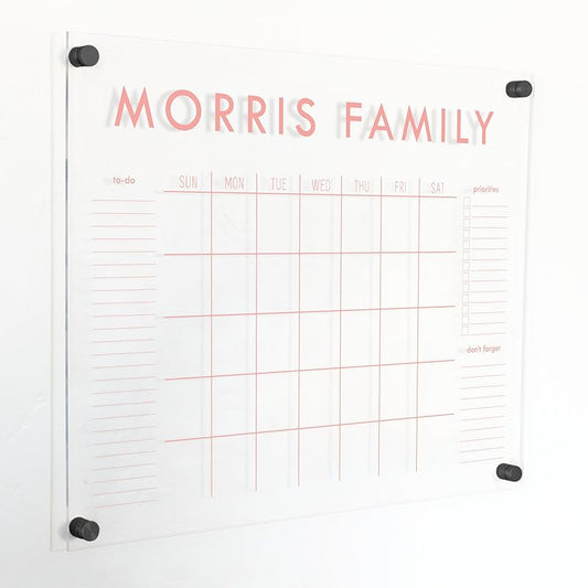 Personalized Clear Acrylic Calendar for Wall, Calendar Whiteboard for Wall, Dry Erase Wall Calendar, Wall Calendar Organizer System for Home (Block, Blush, 23"W x18.5"H)-DeskLoop Office