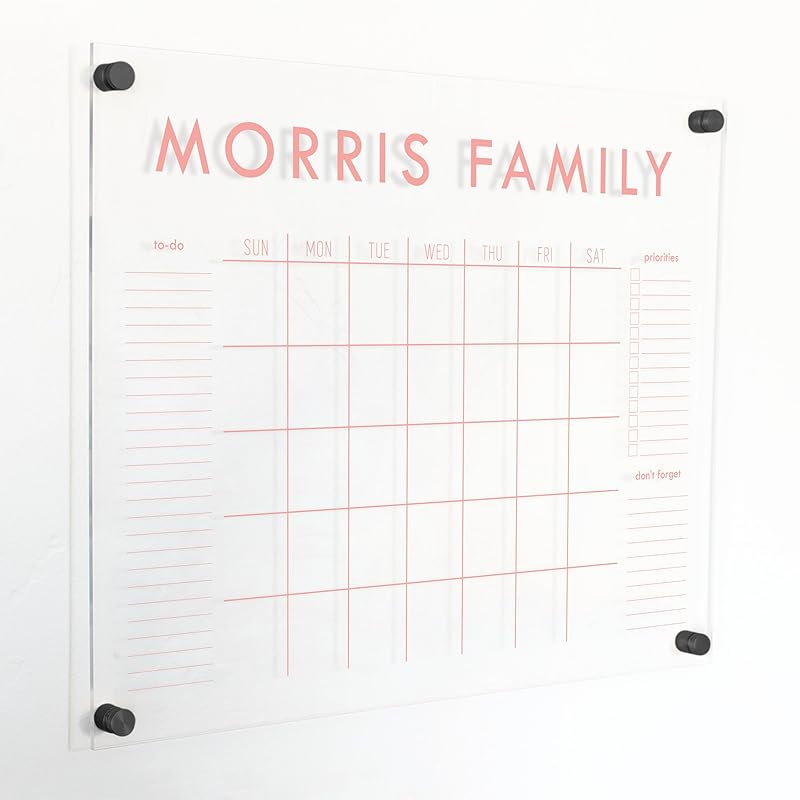 Personalized Clear Acrylic Calendar for Wall, Calendar Whiteboard for Wall, Dry Erase Wall Calendar, Wall Calendar Organizer System for Home (Block, Blush, 23"W x18.5"H)-DeskLoop Office