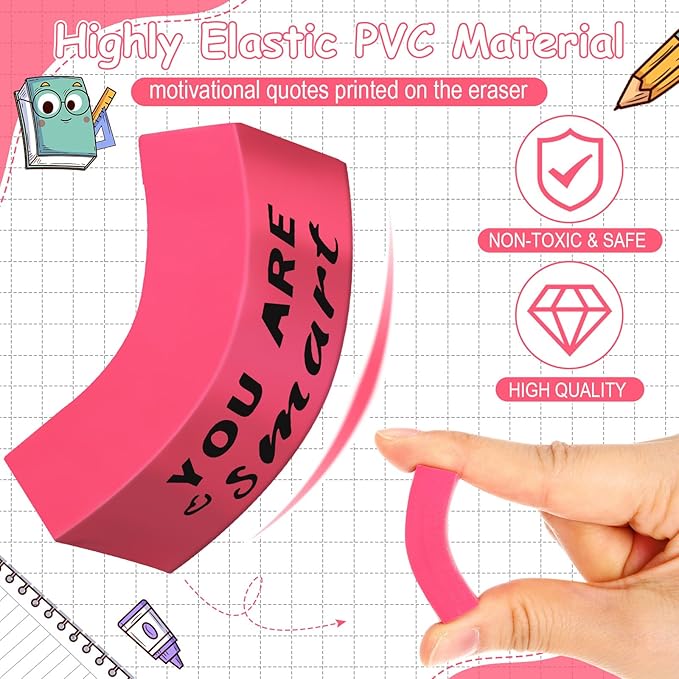180 Pcs Inspirational Erasers for Kids Christian Pencil Erasers Bulk, Back-to-School Gifts Motivational and Cute Supplies for Students Classrooms, Drawing(Pink,Motivational)-DeskLoop Office