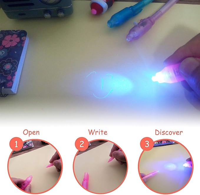 Invisible Ink Pen with UV Light Secret Message Pen Spy Pens Magic Invisible Markers Classroom Gifts for Students, Party Favors for Kids 8-12, Goodie Bag Stuffers for Kids-DeskLoop Office
