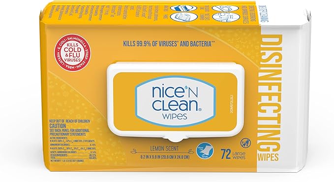 Nice 'N Clean Disinfecting Surface Wipes 72ct | Cleans & Disinfects Home & Kitchen Surfaces | Lemon Scent-DeskLoop Office