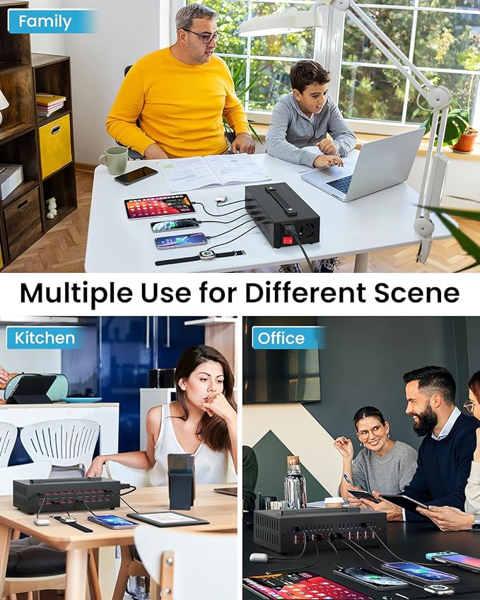 200W USB~c Charging Station, 20 Port (10 USB A & 10 USB~C Port) USB Charger Block, Fast Charging Station for Multiple Devices, Desktop Charger Compatible for iPhone, iPad, Tablets-DeskLoop Office