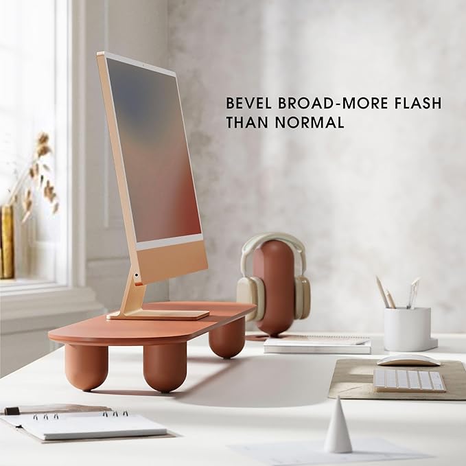 Fenge Monitor Stand Riser, 34 Inch Dual Monitor Riser for Large Monitors, Desk Organizer with Wooden Shelf & Solid Wood Legs, Computer Stand for Laptop, TV, PC, Printer, Red-DeskLoop Office