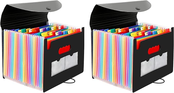 CHEPULA 2 Pack 24 Pockets Accordion File Organizer, A4 Multicolored Expanding File Folder, Large Capacity File Organizer Expandable Folder with Expandable Cover Document Organizer File Box-DeskLoop Office