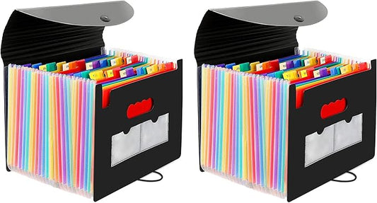 CHEPULA 2 Pack 24 Pockets Accordion File Organizer, A4 Multicolored Expanding File Folder, Large Capacity File Organizer Expandable Folder with Expandable Cover Document Organizer File Box-DeskLoop Office