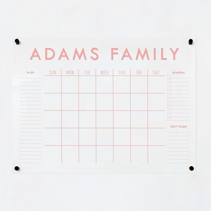 Personalized Clear Acrylic Calendar for Wall, Calendar Whiteboard for Wall, Dry Erase Wall Calendar, Wall Calendar Organizer System for Home (Block, Blush, 31"W x 23"H)-DeskLoop Office