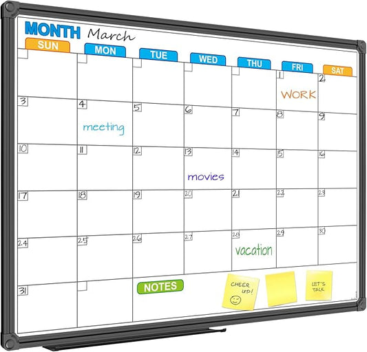 JILoffice Dry Erase Calendar Whiteboard - Magnetic White Board Calendar Monthly 24 X 18 Inch, Black Aluminium Frame Wall Mounted Board for Office Home and School-DeskLoop Office
