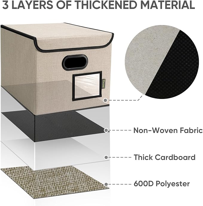 BALEINE File Organizer Box with Lid, Collapsible File Folder Organizer with Plastic Slide, Hanging File Folder Box for Office Document Storage (2 Pack, Beige)-DeskLoop Office