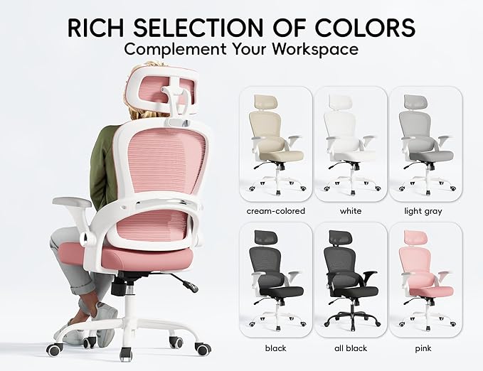 TRALT Office Chair - Ergonomic Office Chair with Back Support, Computer Chair - Home Office Desk Chairs, 330lbs Wide Seat Big and Tall Office Chairs with Headrest, Comfy Desk Chairs (Pink)-DeskLoop Office