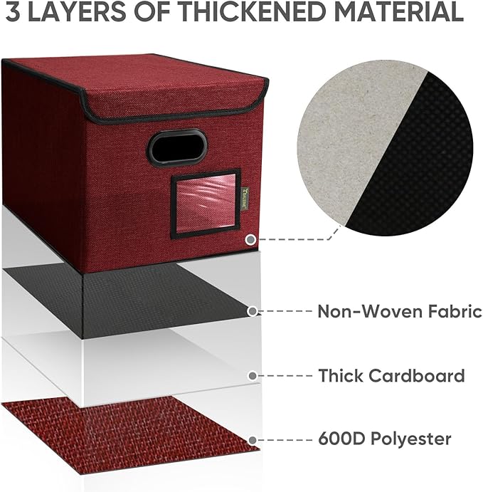 BALEINE File Organizer Box with Lid, Collapsible File Folder Organizer with Plastic Slide, Hanging File Folder Box for Office Document Storage (1 Pack, Red)-DeskLoop Office