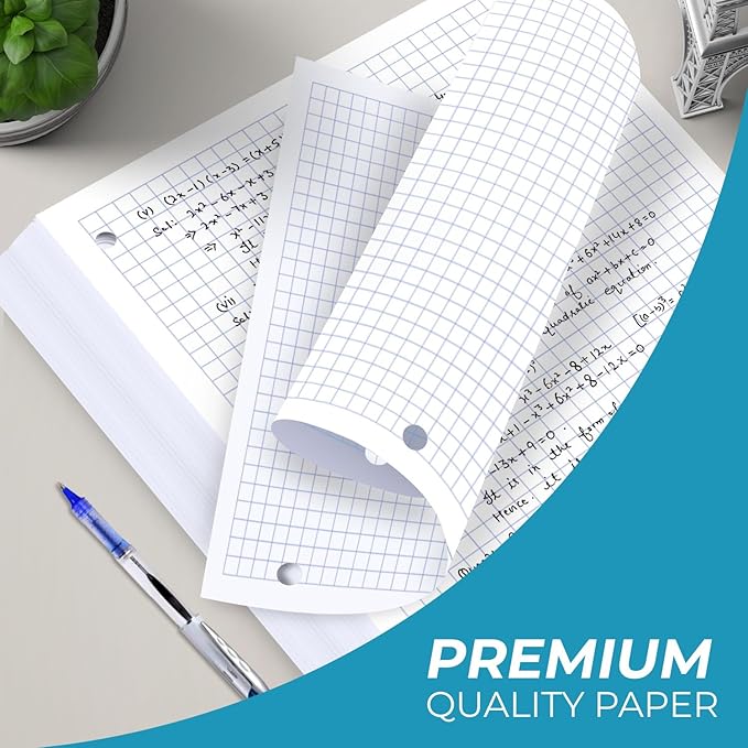 24 Pack Graph Paper Bulk, 3600 Sheets, Bulk Loose Leaf Paper, 4x4 Grid Paper, 8" x 10.5", Quad Ruled Bulk Filler Paper, 54 GSM, 3 Hole Punched for Binders, Bulk Graphing Paper, Bulk Paper