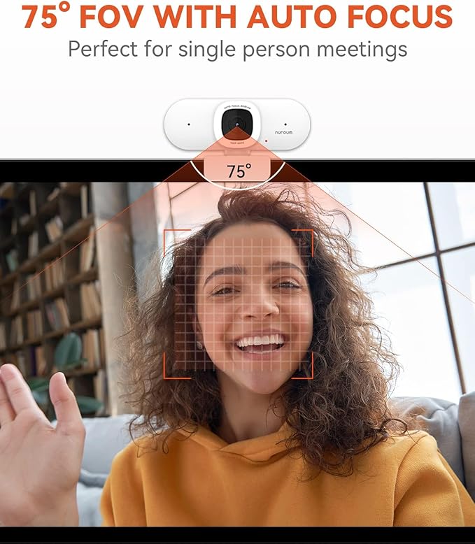 NUROUM V15AF 2K Webcam for PC, 1080p 60FPS AutoFocus Web Camera with Microphone, Privacy Cover and Mute, 75°FOV Dual Microphone USB FHD Computer Camera, Plug and Play for Zoom/Skype/Teams, White-DeskLoop Office