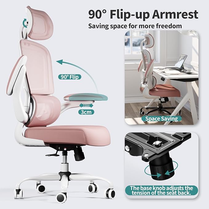 TRALT Office Chair Ergonomic Desk Chair, 330 LBS Home Mesh Office Desk Chairs with Wheels, Comfortable Gaming Chair, High Back Office Chair for Long Hours (Pink)-DeskLoop Office