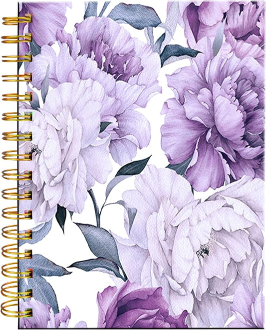 iampanda Spiral Journal Notebook,Strong Twin-Wire Binding with Premium Paper for Girl Women,Pretty Design 60 Sheets A5 College Ruled Notebook/Journal,Perfect for School Office Home Gifts,Purple Floral-DeskLoop Office