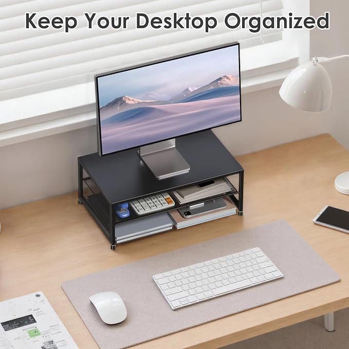 Desk Organizers and Accessories, Computer Monitor Stand Riser, Printer & Laptop Stand, Office Desk Accessories & Desktop Workspace Organizers for Office Supplies (Black)-DeskLoop Office