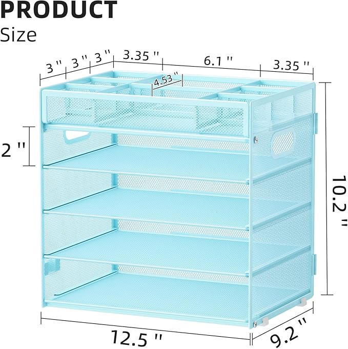 Marbrasse 5-Tier Letter Tray Paper Organizer with Handle, Multi-Functional Mesh File Organizer for Desk, Adjustable Compartments Mesh Desktop Storage for Office Supplies,Blue-DeskLoop Office
