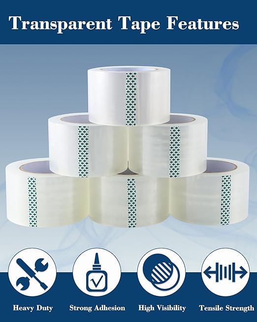 Lichamp Heavy Duty Packing Tape 6 Rolls, Wide Packaging, 3 in. x 90 Yd., 3 Mil Thick, Clear, Commercial Grade Carton Packaging Tape Refills, Shipping, Mailing, Moving Supplies & Storage-DeskLoop Office