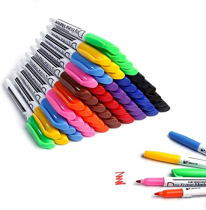 Volcanics Dry Erase Markers Bulk Pack of 60 Low Odor Fine Whiteboard Markers Pens, 10 Assorted Colors for Whiteboard Dry Erase Calendar-DeskLoop Office