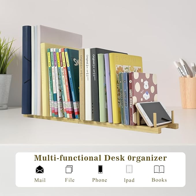 2 Pack Mail Organizer for Desk, Wood Mail Holder Countertop with 5-Slot, Small Letter Sorter File Holder,Office Desktop Envelope Organizer and Book Display Rack-DeskLoop Office