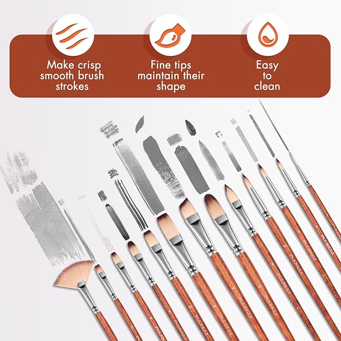 26pcs Paint Brush Set, Fuumuui Professional Acrylic Paint Brushes Complete Range of Sizes with Upgraded Short Handle Wide Flat Paintbrush for Acrylic, Oil, Watercolor and Gouache-DeskLoop Office