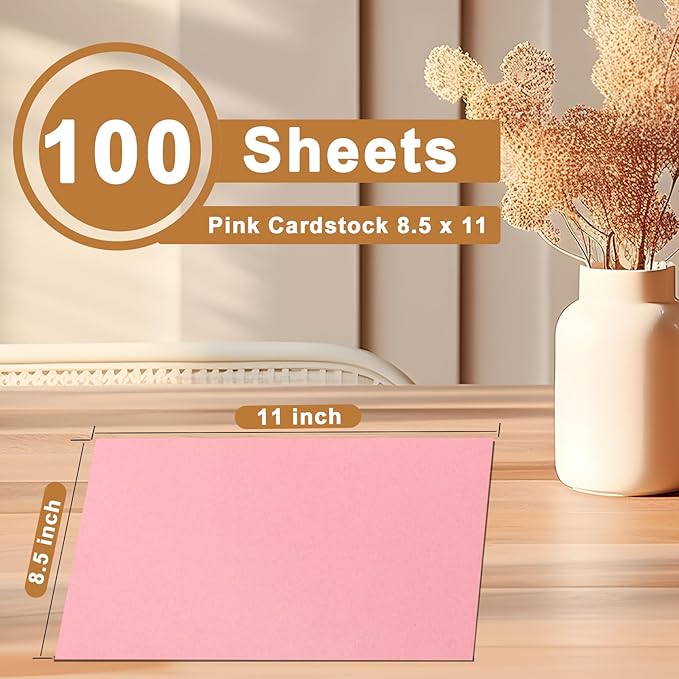 100 Sheets Candy Pink Cardstock 8.5 x 11 Crafting Paper, 200gsm/75lb Premium Heavyweight Paper Card Stock for Wedding Invitations, Cards Making, Greeting Cards, Girlfriend, Scrapbooking-DeskLoop Office