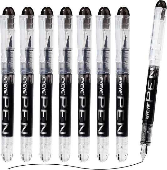 EYEYE Disposable Fountain Pens Fine Point, 8 Pack Black Calligraphy Pens for Writing, Stainless Steel Nib, Smooth Writing for Journaling, Drafting, Sketching, Doodling & Office Supplies-DeskLoop Office