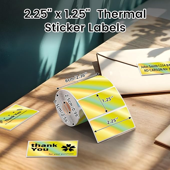 2.25x1.25 Inch Thermal Labels Gold, Holographic Sliver Barcode Thermal Labels for Thermal Printer and Small Business, Multi-Purpose Rectangle Stickers, 500 Sheets/Roll-DeskLoop Office