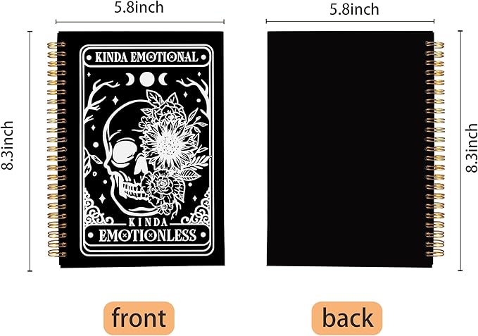 Floral Skull Notebook, Goth Gothic Notebook Journal, Witchy Journal, Goth Office Supplies, Spiral Notebook 5.5x8.3, Kinda Emotion Kinds Emotionless-DeskLoop Office