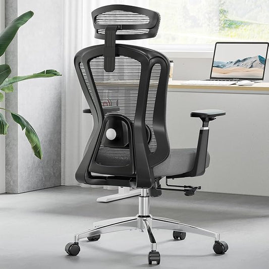 Farini Office Chair Ergonomic Desk Chair, High Back Computer Chair with Wheels, Home Sutdy Chair for Heavy People, Office Chair Adjustable Seat Depth, 3D Armrests and Adjustable Headrest, Gray-DeskLoop Office
