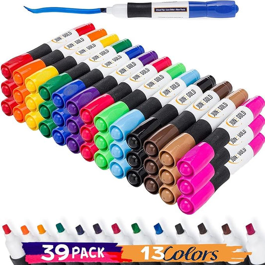 June Gold 39 Assorted Colored Dry Erase Whiteboard Markers, 13 Unique Colors, Chisel Tip, Low Odor, Comfortable Grip & Vivid Lines-DeskLoop Office
