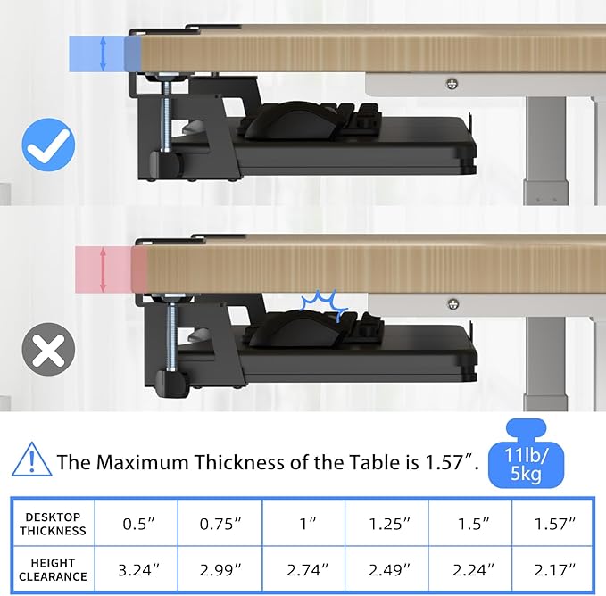 suptek Keyboard Tray Under Desk Pull Out with C Clamp Mount, Computer Keyboard & Mouse Tray, 25.6 (30 Including Clamps) x 11.8 inch Slide-Out Platform Computer Drawer for Typing, Black, DSF1-DeskLoop Office