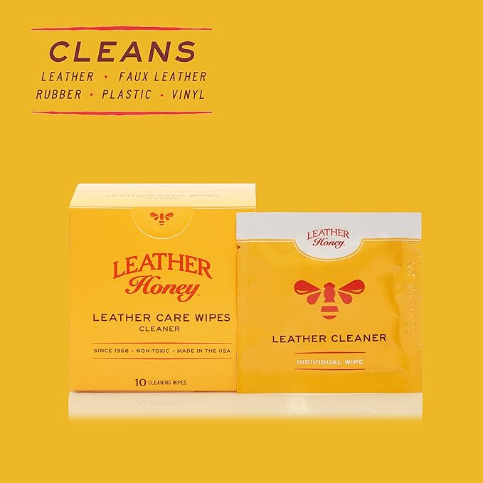 Leather Honey Leather Cleaner Wipes: Clean Leather On-The-Go. Cleaning Wipes for Leather, Faux & Vinyl - Couches, Car Seats, Purses, Shoes, Bags & Tack. Safe for Any Color. 10 Non-Toxic, Ready-to-Use-DeskLoop Office