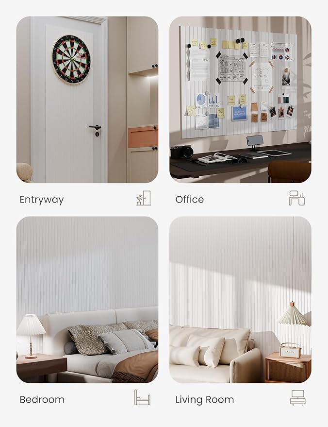 Bumusty Large Cork Board Alternative-47 x35 Felt Bulletin Board Tiles, with 30 Pushpins, 70 Adhesive Tabs, 12-Pack Slat Wall Paneling, Cork Boards for Office Push Pin Board Felt Board-Milky White-DeskLoop Office