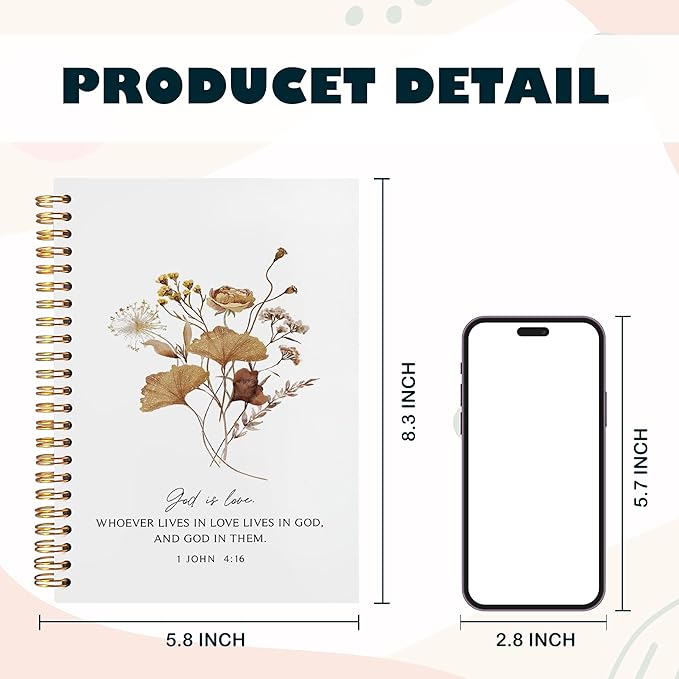 BearCake God is Love Floral Christian Notebook Journal, Christian Gifts for Women, Bible Notebooks for Note Taking, Bible Journaling Notebook, Hardcover Spiral Notebook 5.5x8.3-DeskLoop Office