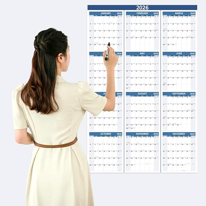 2026 Wall Calendar 34.8" x 22.8" Large Vertical Yearly Wall Hanging Calenda with Julian Date Thick Paper Calendar 12 Month Annual Wall Planner for Wall Office Fridge(Blue)-DeskLoop Office
