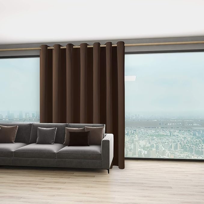 BONZER Room Divider Curtain Screen Partitions Total Privacy Wall Grommet Wide Blackout Curtains for Living Room, 84L x 108W Inch (7L x 9W ft), 1 Panel, Chocolate-DeskLoop Office