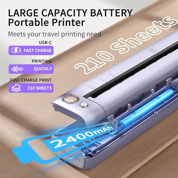 Rongta Portable Printers Wireless for Travel, WiFi & Bluetooth Mobile Printer, Thermal Inkless Printer for School/Office/Home Use, Compatible with Android,iOS & Laptop (Purple)-DeskLoop Office