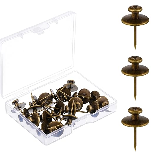 Push Pins Picture Hangers Double Headed Thumb Tacks Wall Hooks for Wall Hangings Picture Hangers Nails Small Photo Hanging Hook Pins for Home Office Photo Decor(Bronze,25 Pieces)-DeskLoop Office