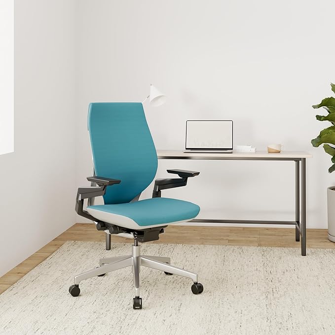 Steelcase Gesture Office Chair - Ergonomic Work Chair with Wheels for Carpet - Comfortable - Intuitive-to-Adjust for Desk - 360-Degree Arms - Blue Jay Fabric-DeskLoop Office