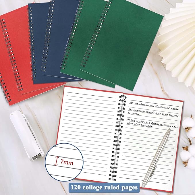 GINMLYDA 6Pack Small Spiral Notebook A5, 8.25x5.5” 120 Lined Pages Wide Ruled Spiral Journal Bulk Blank Kraft Cover Spiral Bound Notebook & Writing Pads for Home Office Meeting Work Note Taking-DeskLoop Office