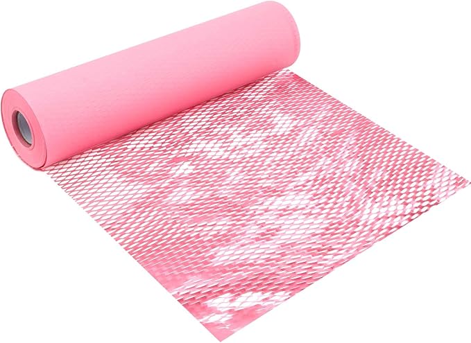 JAPCHET 15 In x 164 Ft Pink Honeycomb Packing Paper, Honeycomb Paper with Sticker Labels and 10 m Rope Honeycomb Wrap Roll for Packaging and Shipping-DeskLoop Office