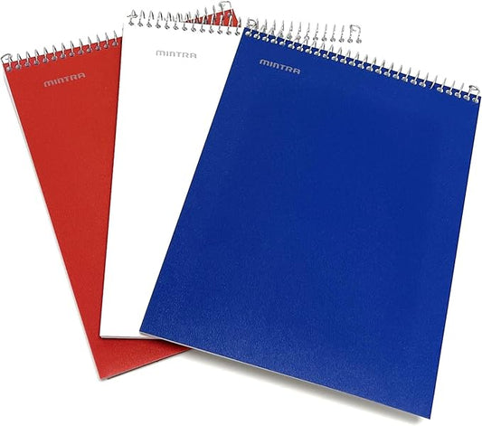 Mintra Office TOP BOUND Durable Spiral Notebooks (Red, White, Blue, College Ruled 3pk)-DeskLoop Office