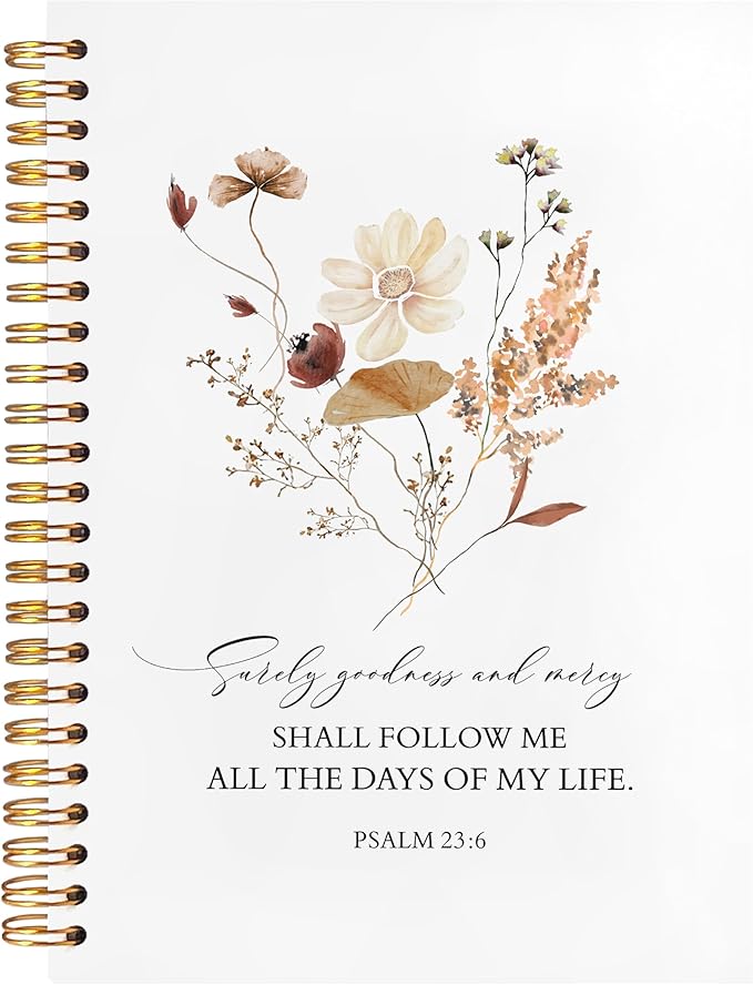 BearCake Floral Christian Notebook Journal, Christian Gifts for Women, Bible Notebooks for Note Taking, Bible Journaling Notebook, Surely Goodness and Mercy Hardcover Spiral Notebook 5.5x8.3-DeskLoop Office
