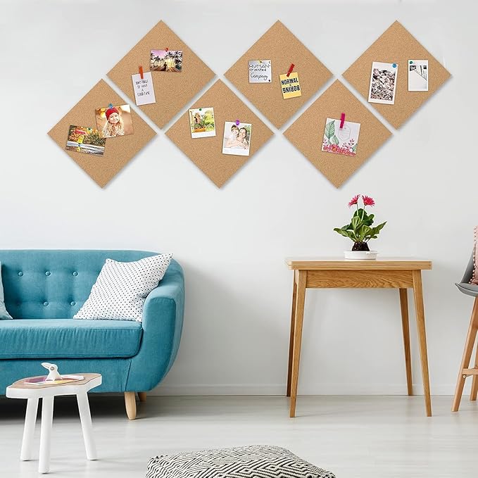 AKTOP Cork Board Bulletin Board 12x12, 1/2" Thick Cork Board Tiles 9 Pack, Small Square Pin Board for Wall, Self Adhesive Corkboards with 120 Push Pin Wood Clips for School, Home & Office-DeskLoop Office