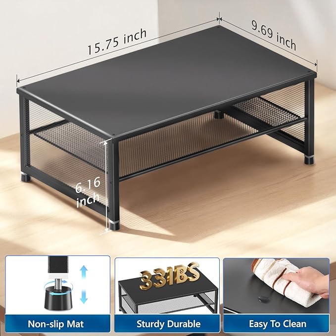 Desk Organizers and Accessories, Computer Monitor Stand Riser, Printer & Laptop Stand, Office Desk Accessories & Desktop Workspace Organizers for Office Supplies (Black)-DeskLoop Office