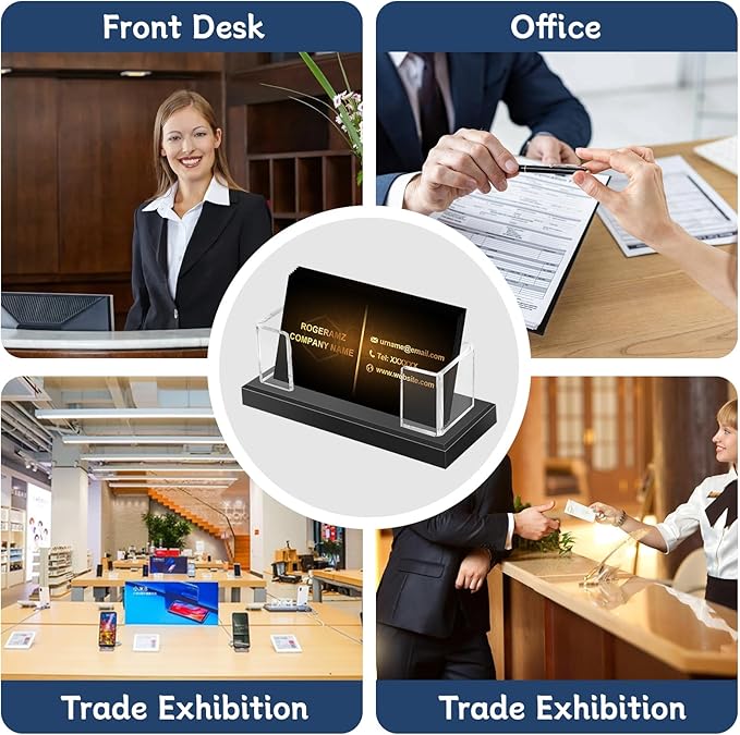 Acrylic Business Card Holder for Desk, Clear Business Card Display Stand with Black Base for Desk -2-Piece Gift Card Organizer for Office Desktop, Conferences, and Exhibition Receptions-DeskLoop Office