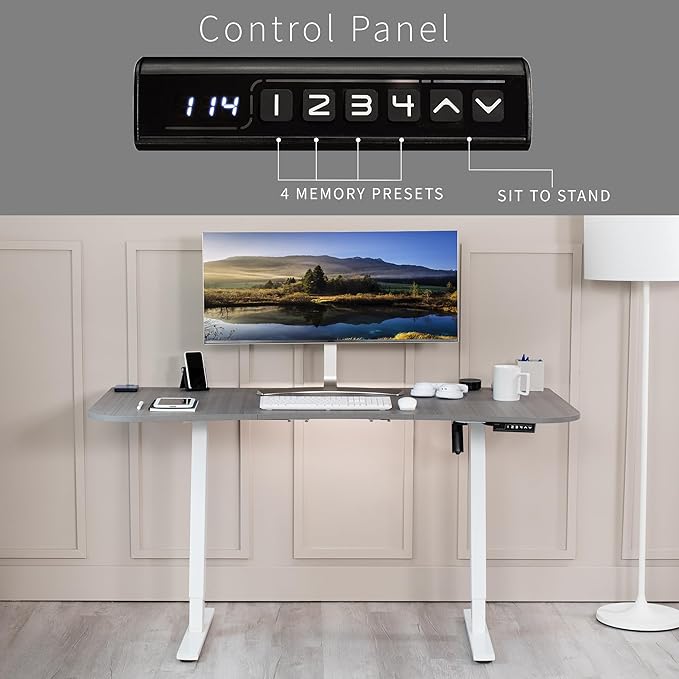 VIVO Electric 63 x 32 in Standing Desk, Memory Height Adjustment, 1B Series, Dark Gray Top White Frame, DESK-KIT-1W1G-DeskLoop Office